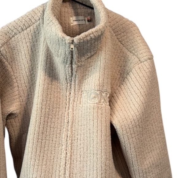 Honor‎ the Gift Crop Ribbed Fleece Zip Jacket Small Tan Cream - Picture 7 of 13